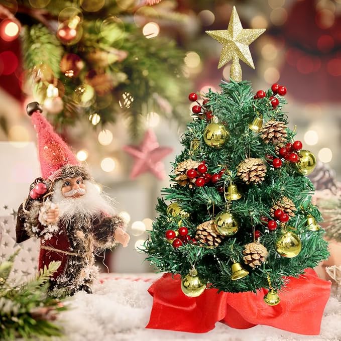 24 Inch Mini Christmas Tree with Lights 2ft Small Christmas Tree with Star Christmas Table Decorations for Bedroom, Home, Office, Holiday Party Decor