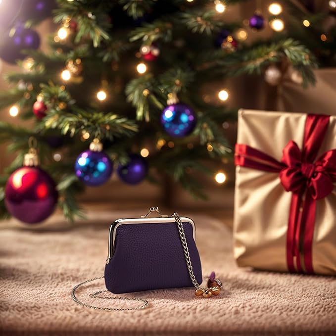 Cute Small Coin Purse & Credit Card Holder for Women Fashion Crossbody Chain Wallet Leather Coin Pouch Change Purse for Cash Key (Purple)
