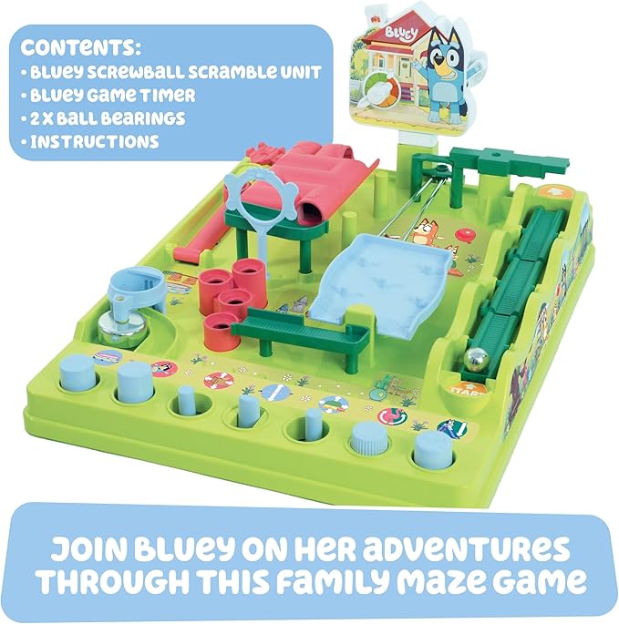 TOMY Bluey Screwball Scramble Marble Maze - Beat-The-Clock Obstacle Course & Marble Run - Skill & Dexterity Challenge - 1–4 Players - Ages 5+