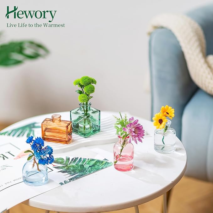 Small Glass Bud Vases for Centerpieces - Hewory 40pcs Colored Sturdy Cute Flower Vases Bulk, Mini Bottle Vase for Wedding Home Decor Birthday Party Events Mother's Day Bridal Shower Gifts Table Decor