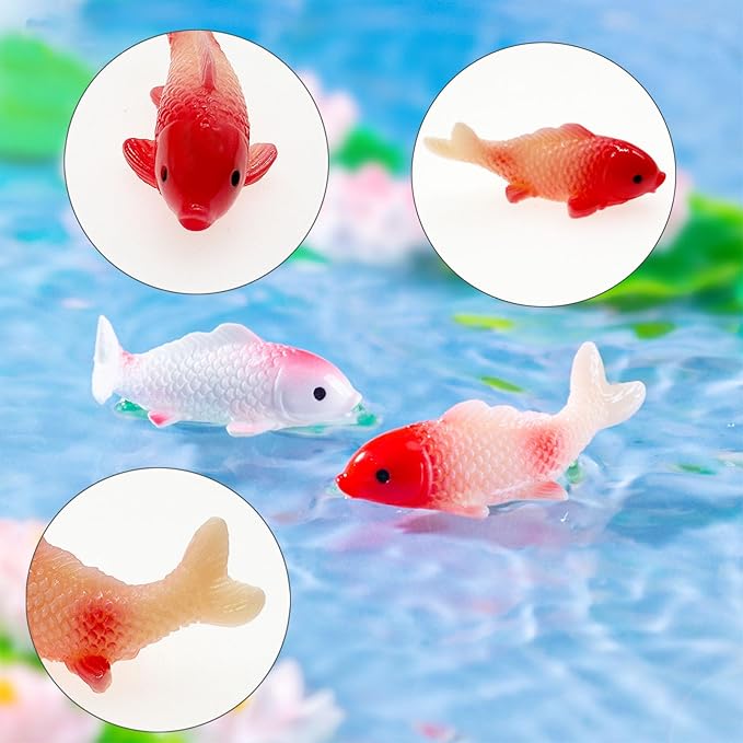 Cayway 20 PCS Miniature Goldfish, Mini Goldfish Decor Resin Goldfish Model Decorative Statues Fairy Garden Animals for Plant Pots Bonsai Craft, Micro Landscaping Decoration
