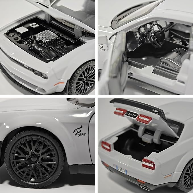 Toy Car Challenger Hellcat 1/32 Alloy Model Car with Light and Sound Collectible Model Cars Pull Back Toy Vehicles for Boys Children Age 3 + Year Old (Gray)