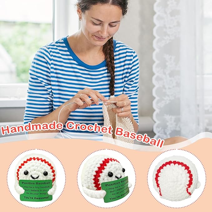 Zelaxeyi Funny Crochet Mini Baseball Gift for Baseball Lovers,Birthday Gifts for Men Women Baseballs Players Emotional Support Crochet