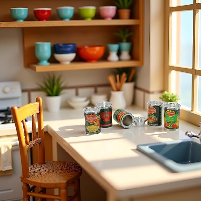 5Pcs Miniature Cans Dollhouse Kitchen Accessories, 1:12 Scale, Dollhouse Décor and Miniature Food