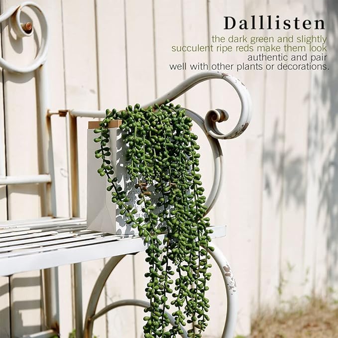 dallisten 6 Pcs Artificial Succulents Hanging Plants, Fake String of Pearls Greenery Plants, Decoration for Wall, Home, Backdrop, Garden, Indoor and Outdoor