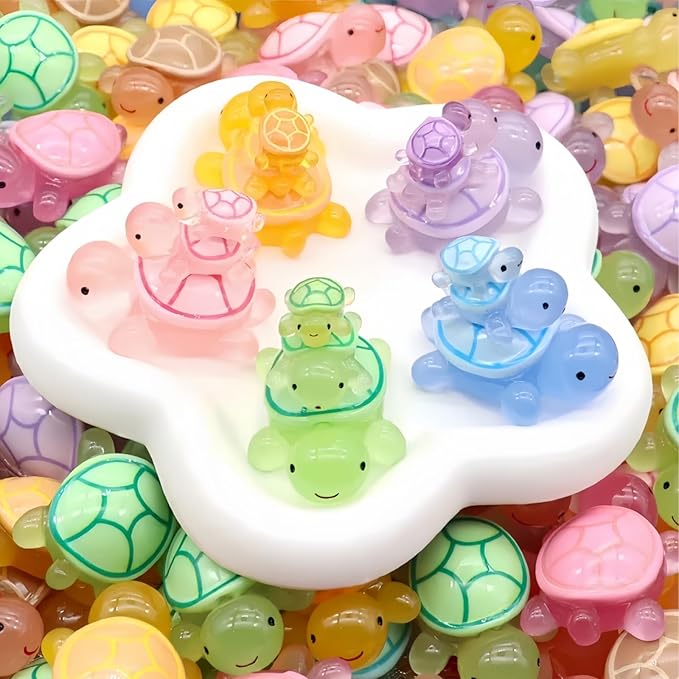 30 Pcs Medium Glow in The Dark 3D Resin Turtles Miniature Garden Figurines,Accessories for Decorating DIY Dollhouse Fish Tank Fridge Wall Art, Safe, Durable, Non Fading