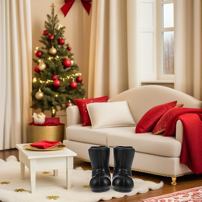Miniature Boots 3 Pairs Mini Santa Claus Shoes Boots, Black Mini Christmas Santa Boots Dollhouse Miniature Santa Boots for Crafts Christmas Dollhouse Decorations