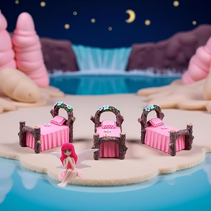 2Pcs Miniature Fairy Garden Bed with Flower Fairy Figurine – Resin Craft Ornament for DIY Fairy Garden, Terrarium, Tabletop Décor, Garden Display,Creative Home Decoration & Collectible Resin Accessory