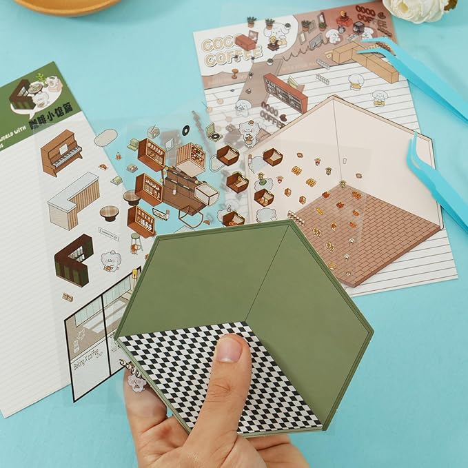 DIY 3D House Stickers, Cartoon 3D Miniature Scene Stickers for Adults Kids to Make Your Own Mini Room Scenes (Set 1)