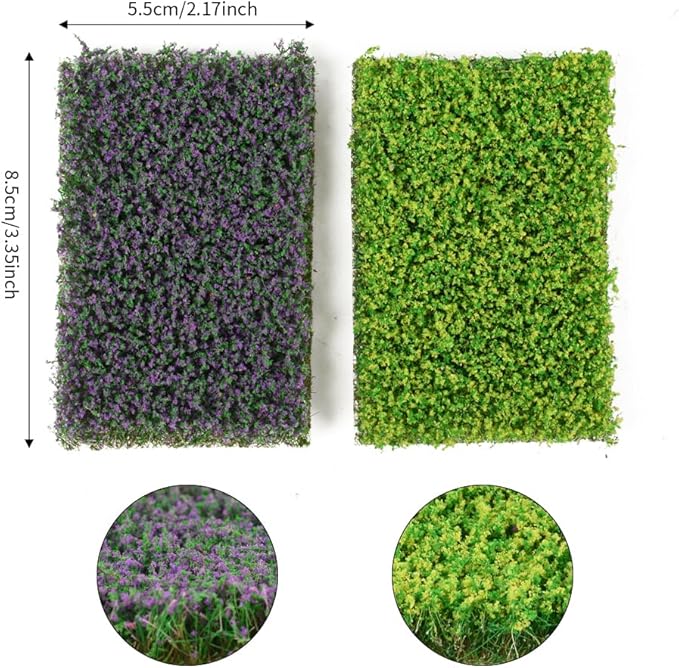 Hagao Mini Flower Cluster Model for Train Landscape Railroad Scenery Sand, Green & Purple, 2PCS