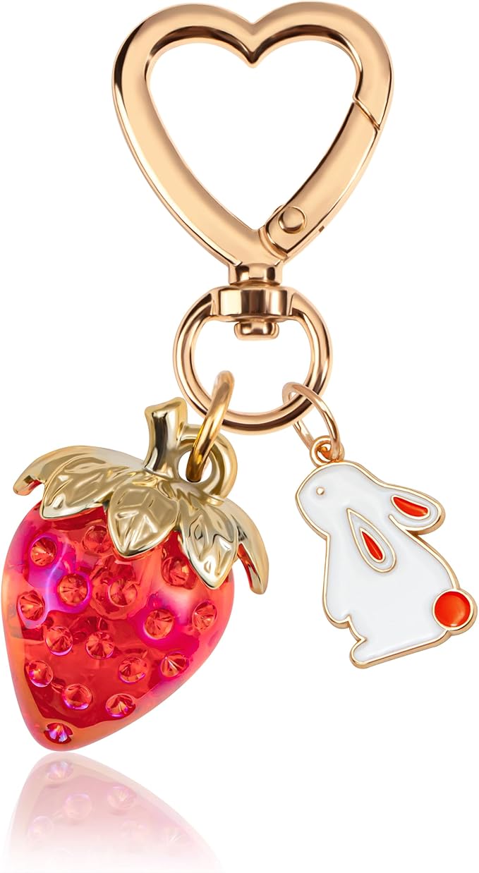 Wikavanli Cute Strawberry Keychain,Bag Charms,Kawaii Heart Flower Daisy Key chains Accessories Decor for Women Girls Purse
