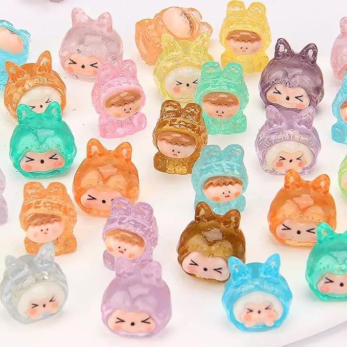 50 Pcs Mini Glow-in-The-Dark Resin Animal Blind Bags, Cute Bunny Mystery Bags Miniatures for Dollhouse Decoration, DIY Crafts, Dollhouse Accessories, Party Gifts, Kids Simulation Play