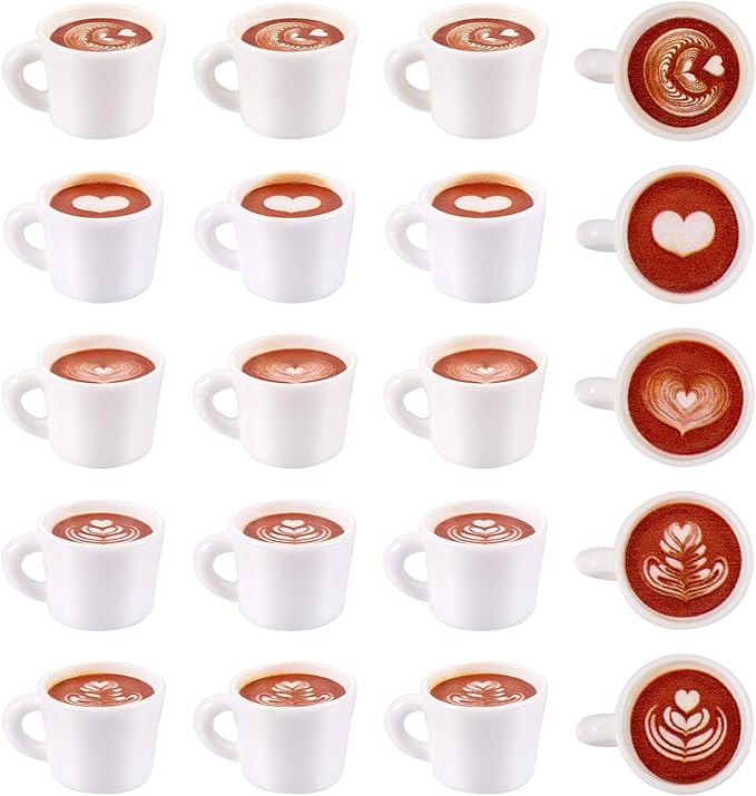 Beadthoven 20Pcs Mini Resin Coffee Cups 5 Styles Miniature Coffee Mug Tiny Coffee Drink Beverage Dollhouse Accessories for Doll Kitchen Play Christmas Party Decoration Keychain Earring Making