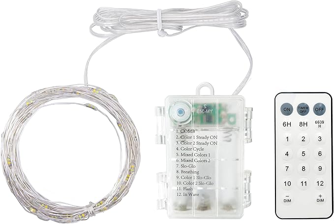 Battery Powered Silver Copper Wire LED String Lights - Remote Control, Color Changing Warm White/Multicolor, for Bedroom, Wedding, Party, Christmas Tree Decor (200LEDs)
