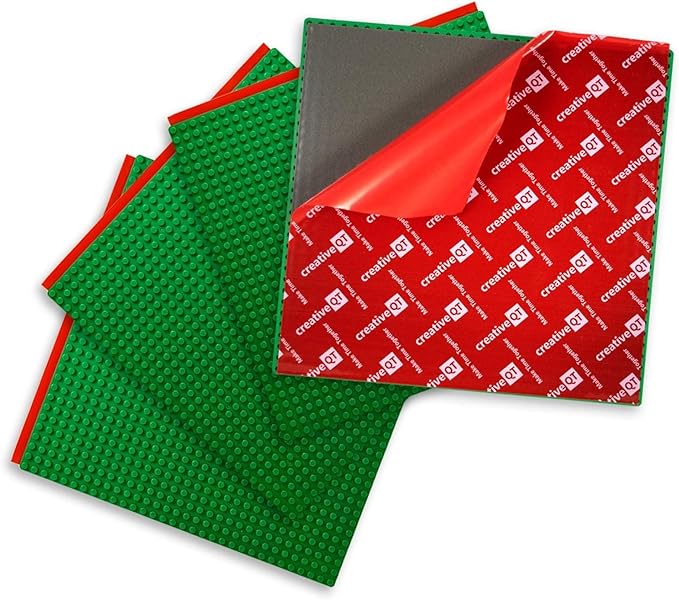 Creative QT Build-on-Wall Peel-and-Stick Baseplates - 10 x 10 in, Green, 4-Pack - Stackable Block Play & Creative Building Toys on Play Tables & Walls - Compatible with All Major Brick Brands
