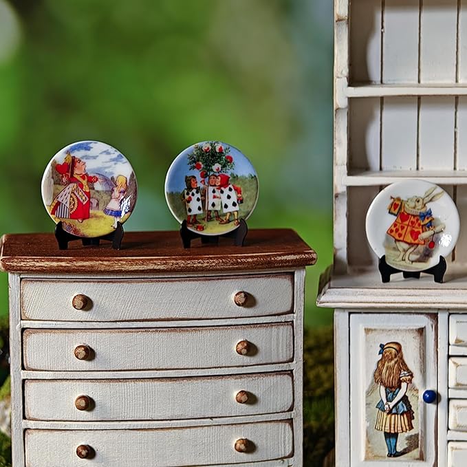 6PCS Handcrafted Miniature Ceramic Plates in 1:12 or 1:6 Scale, Vintage Porcelain Playhouse Dishes (Alice, 2.3CM)