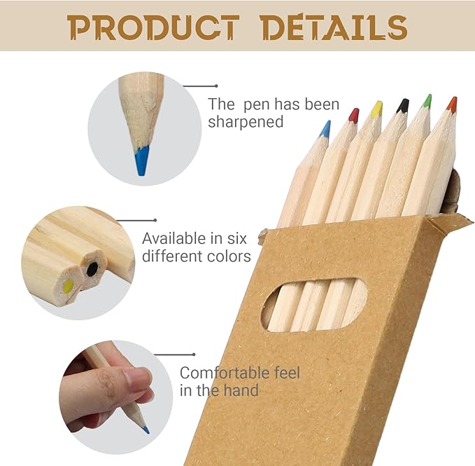 Zorfeter 25 Pack 3.5 Inch Mini Colored Pencils, 6 Per Pack Portable Short Fat Pre-Sharpened Bulk Pencils 6 Colors for Painting/Classroom School Supplies(150PCS)