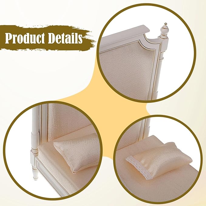 DYNWAVE 1/6 Scale Dollhouse Double Bed Dollhouse Decoration,Doll House Furnishing,Craft,Mini Bed Miniature Furniture for Diorama Room