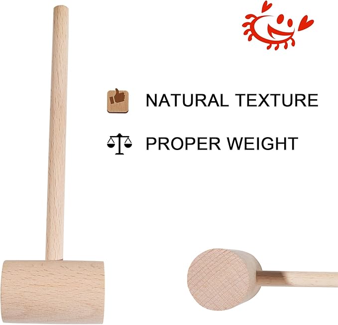 4Pcs Wooden Hammers, Natural Hardwood Crab Lobster Seafood Mallets