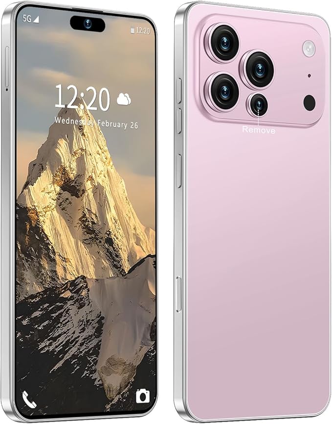 Huness I17PROMAX Smartphone Unlocked Cell Phone,6.99" HD Screen Unlocked Phone,16+512GB Android 15 Battery 7000mAh,Face ID/Dual SIM/5G/Fingerprint Button Unlock/Photos/GPS (Pink, 16+512G)