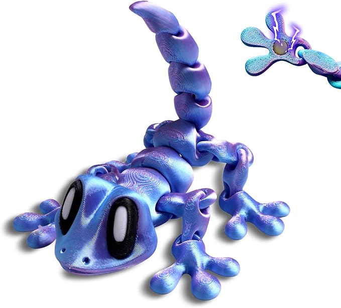 3D Printed Articulated Lizard, Flexible Dynamic Animals Toys, Full Articulated Toy with Magnets, Adults Fidget Toys for Autism ADHD, Home Office Decor, Festival Gifts (Blue Purple)