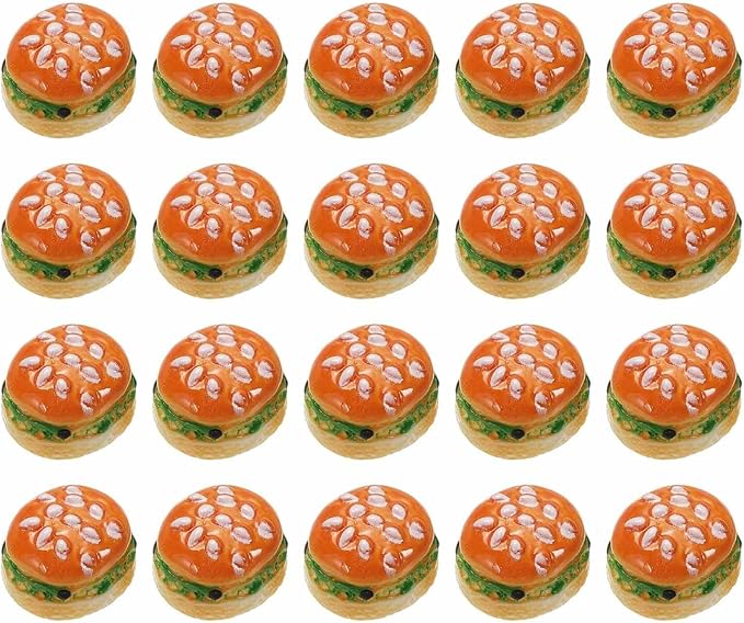Dollhouse Miniature Food, Cute Sesame Burger Figures Toys Mini Resin Foods Trinkets for Pretend Play Kitchen Cooking Game & Doll House Decor (Mixing Colors, 20pcs)