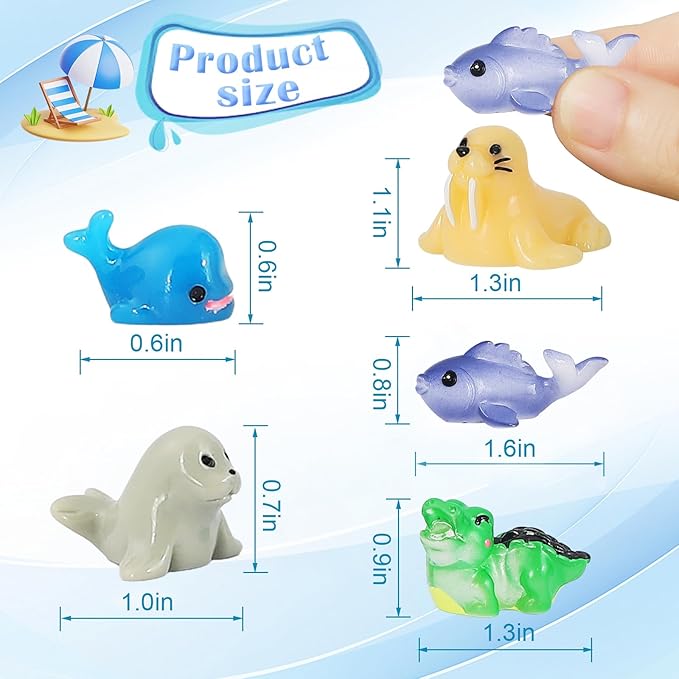 50 Pieces Mini Ocean Resin Animals Tiny Sea Animals Figurines for Cute Fish Tank Decorations Aquarium DIY Miniature Scenes Fairy Garden Dollhouse Birthday Party Favors