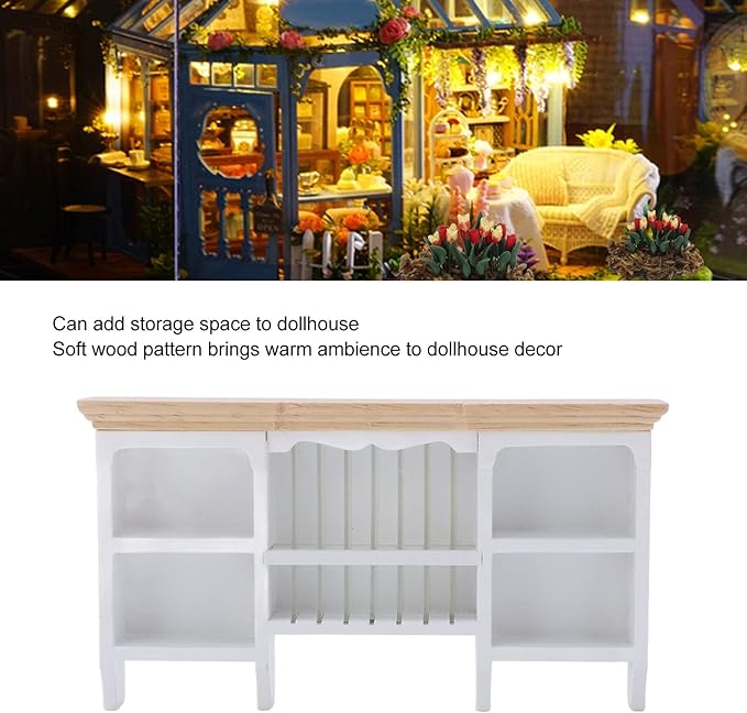 1/12 Miniatura Storage Cabinet Wall Mounted Hand Painted Dollhouse Cupboard Crafted Mini Shelf(White)
