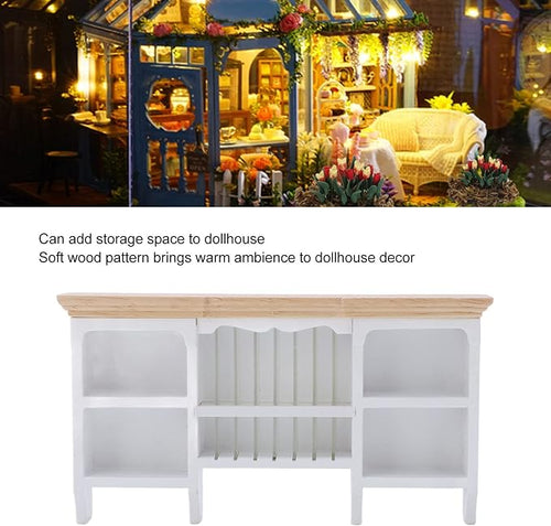 1/12 Miniatura Storage Cabinet Wall Mounted Hand Painted Dollhouse Cupboard Crafted Mini Shelf(White)