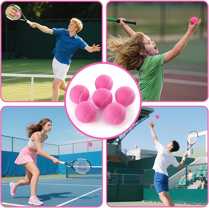 PHOEPET 6-Pack Tennis Balls for Beginner Training Practice- Bulk Dog Balls for Fetch Chew Toys(Pink)