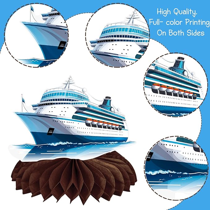 Nautical Ship Honeycomb Centerpieces 12Pcs Nautical Party Table Decorations Lighthouse Anchor Centerpieces Iceberg Sailor Birthday Party Decorations for Sailing Theme Party Supplies