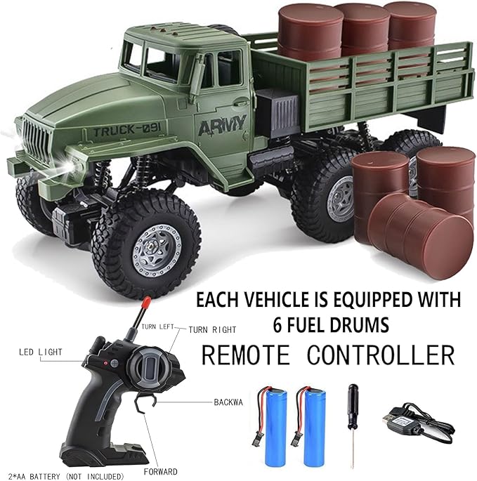 RC Military Truck 6x6 Road Remote Control Car 1/16 Scale Remote Control Truck 4WD All Terrain Rock Army Transport Vehicle Toy Vehicle for Kids Children Boy Gift
