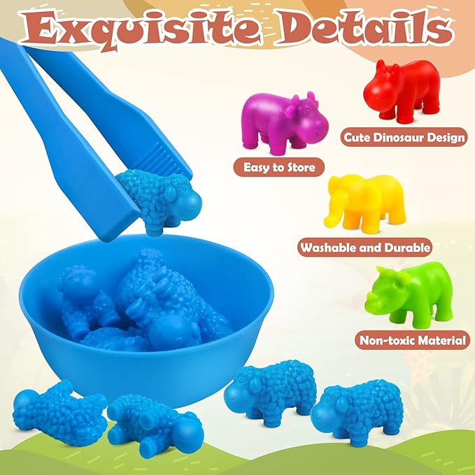 Counting Animals Toys Matching Game with Sorting Bowls Preschool Learning Activities Montessori Sensory Toy for Math Color Sorting, Party Favors Birthday New Year Gifts for Kids Toddlers