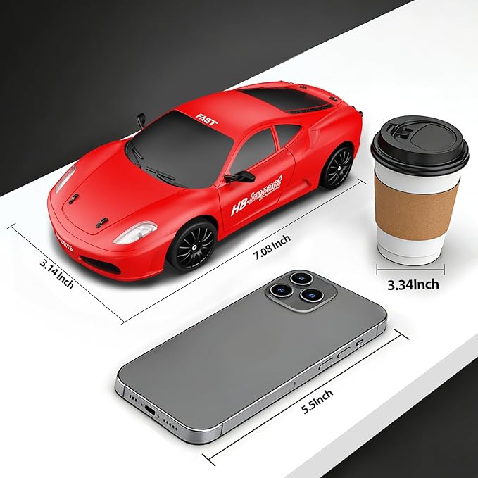 Remote Control Car RC Drift Car 2.4GHz 1:24 Scale 4WD 15KM/H High Speed Model Vehicle with LED Lights Drifting Tire Racing Sport Toy Car for Adults Boys Girls Kids Gift 2Pcs Rechargeable Batteries
