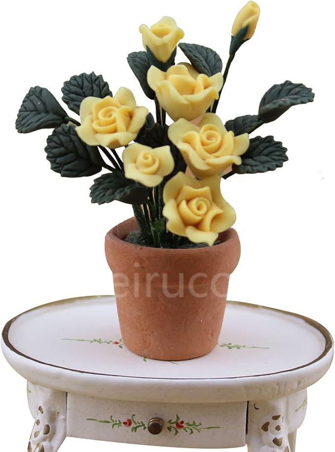 Meirucorp Dollhouses Decoration 1:12 Scale Yellow Pink Flower and Pottery Pot