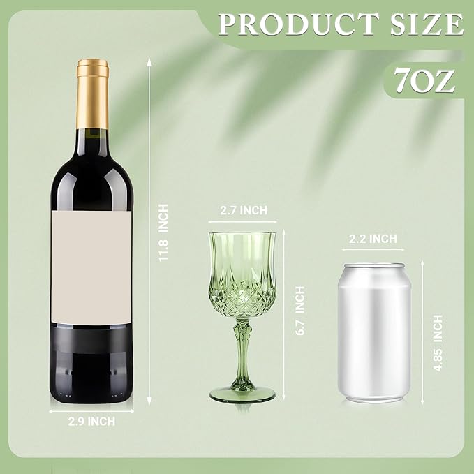 LEYIQU Plastic Wine Glasses, Plastic Goblets Vintage Style Cordial Drinking Glasses for Valentine’s Day, Wedding Reception, Grand Event Party Supplies (100, New Green)
