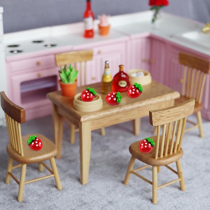 60 Pieces Tiny Strawberry for Dollhouse Miniatures Resin Food for Crafts Mini Strawberry for Dollhouse Mini Kitchen Micro Landscaping Decoration