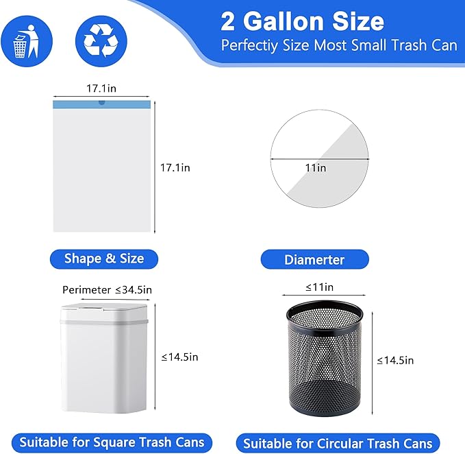Small Trash Bags 2 Gallon, 360 Count -1.2 Mil Drawstring Mini Garbage Bags, White Plastic Trash Can Liners for Bathroom Accessories, 7.5 Liter, Bedroom, Dorm Room Essentials, Office