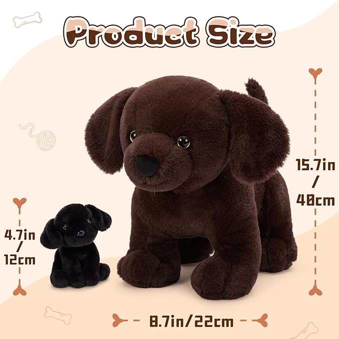 4Pcs Lab Plush Toy, 15.7" Chocolate Mom Labrador Stuffed Animal with 3 Cute Stuffed Baby Dogs in Mother's Belly, Soft Lab Puppy Plushies for Kids Dog Lovers,Christmas Birthday Gift