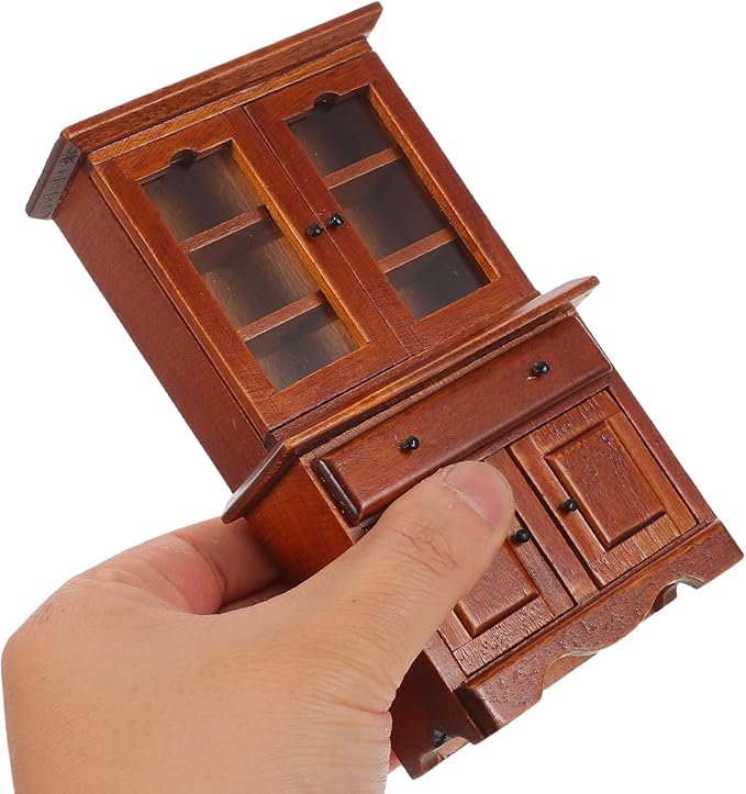 Toyvian 1 12 Miniature Dollhouse Furniture Cabinet Wooden Bookshelf with Drawer for Dollhouse Bedroom and Living Room D Cor Accessories