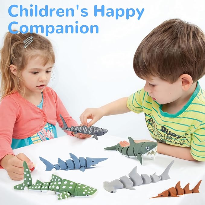 6PCS 3D Printed Shark Figurines Toys for Kids Toddlers, Realistic Ocean Sea Animals Bath Toys Fidget Toys Cake Toppers Shark Party Decorations Christmas Birthday Gift for Boys Girls