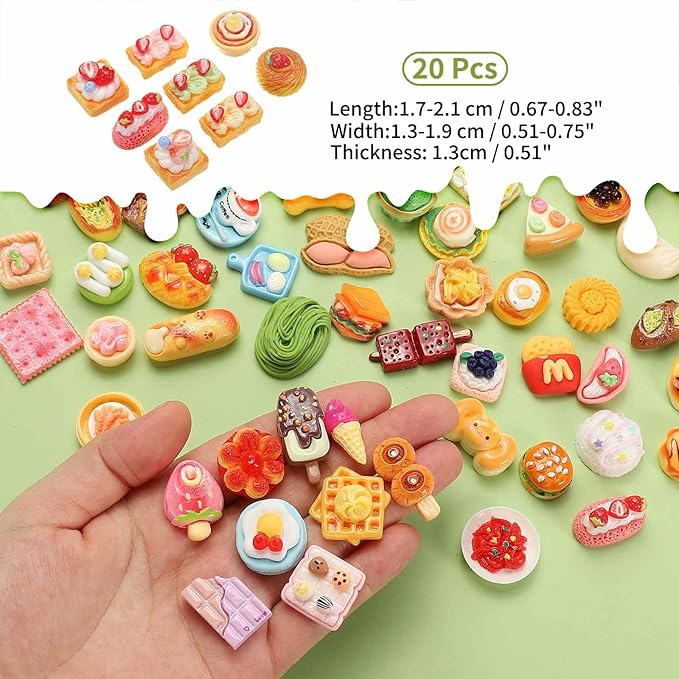 Dollhouse Miniature Food, Cute Mixed Strawberry Cream Mille-Feuille Figures Toys Mini Resin Foods Trinkets for Pretend Play Kitchen Cooking Game & Doll House (Mixing Colors, 20pcs)