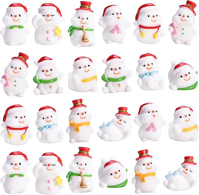 24-Piece Mini Resin Figurines Set, Winter Snowman Miniature Ornaments for Dollhouses Home Christmas Decor and DIY Craft Projects