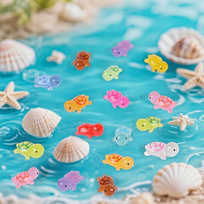 60 Pcs Luminous Mini Resin Turtles Tiny Sea Turtle Glow in The Dark Animals to Hide Small Figures Miniature Plastic Ocean Animal for Dollhouse Home Decor Crafts Fairy Garden Micro Landscape