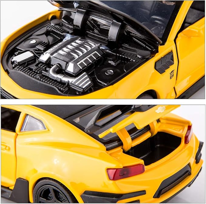 BDTCTK Camaro Bumblebee Car Model Toy 1/32 Zinc Alloy Casting Pull Back Car Sound and Light Toys for Kids Boy Girl Gift (Yellow)