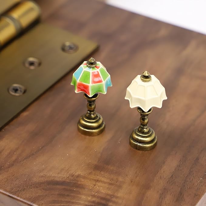 1:12 Miniature Vintage Desk Lamp, Dollhouse Mini Desk Table Lamp, for Dollhouse Bedroom Living Room, Home Decoration, Wall Decor Gifts (1PCS) (Bronze-White)