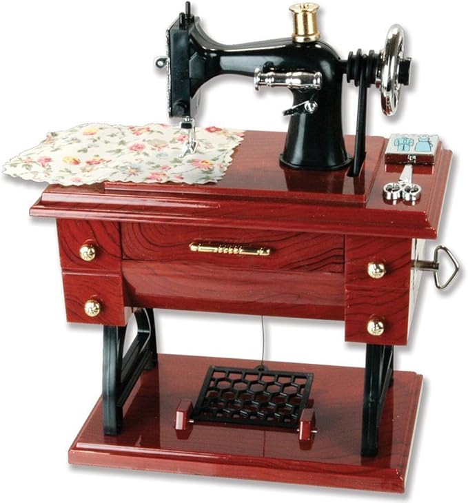 Artyea Vintage Mini Sewing Machine Style Plastic Music Box Table Desk Decoration Toy Gift for Kid Children, brown