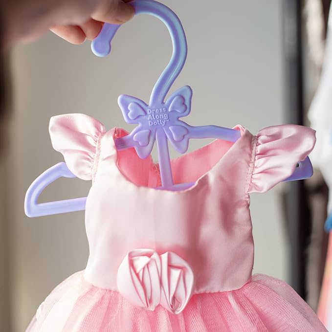 Doll Full-Outfit Clothes Hangers for 18" Dolls - 12pk - Compatible w American Girl- Unique Design Holds Your Top & Bottom at Once Including Dresses, Pants, Shirts, Skirts- Purple