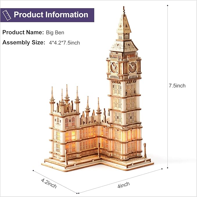 Rowood 3D Puzzles for Adults Wooden Model Kit Adult Craft Kit Gifts for Age 14+ Big Ben