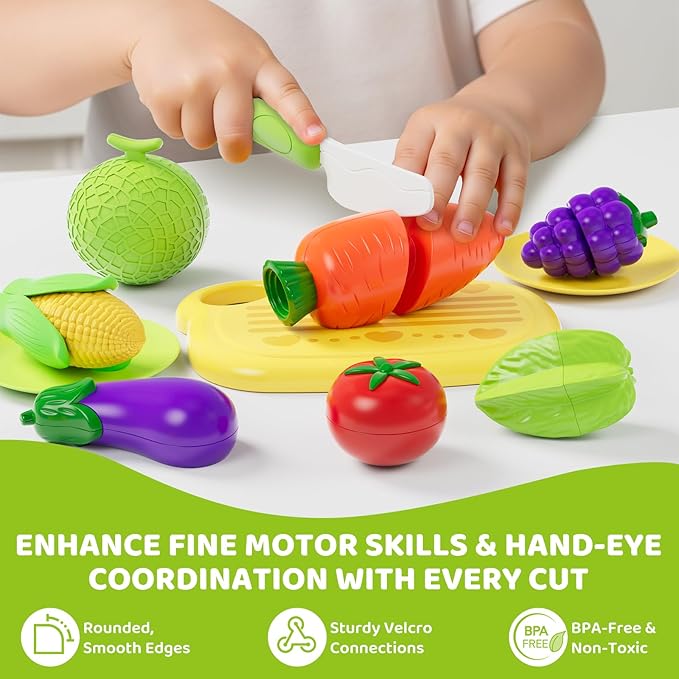 Play Food Set with Cutting Fruits&Felt Tree Mat, Pretend Food Play Kitchen Accessories, Toy Kitchen Food Playset for Toddlers, Preschool Learning Toys for Kids Ages 3 4 5 6 Boys Girls Gift